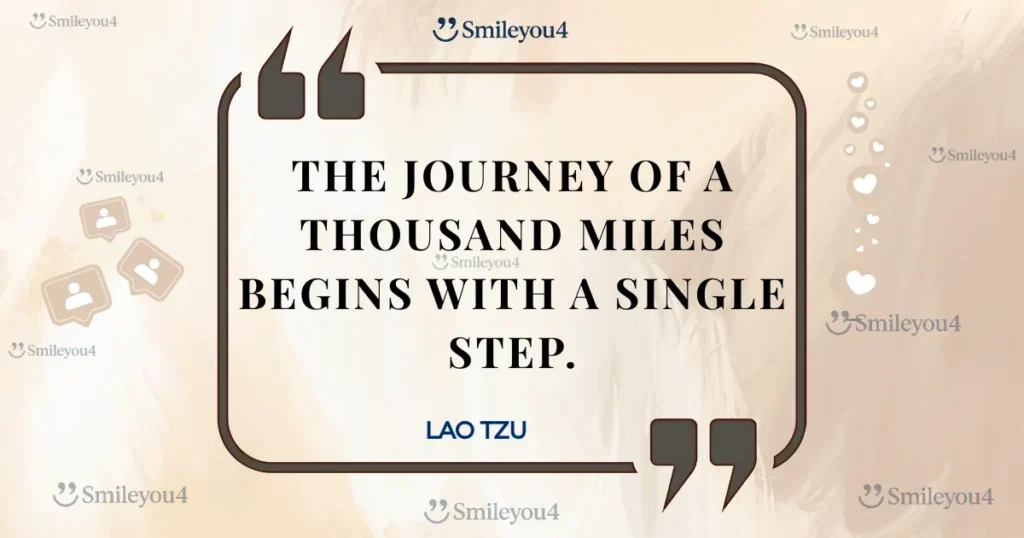 A serene, winding path through a misty forest, with a single footstep visible in the foreground, illustrating Lao Tzu's quote on starting a great journey.