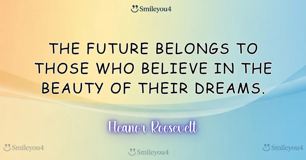 Believe in your dreams A hopeful person watching a vibrant sunrise, illustrating the quote by Eleanor Roosevelt about believing in the beauty of dreams to create the future.